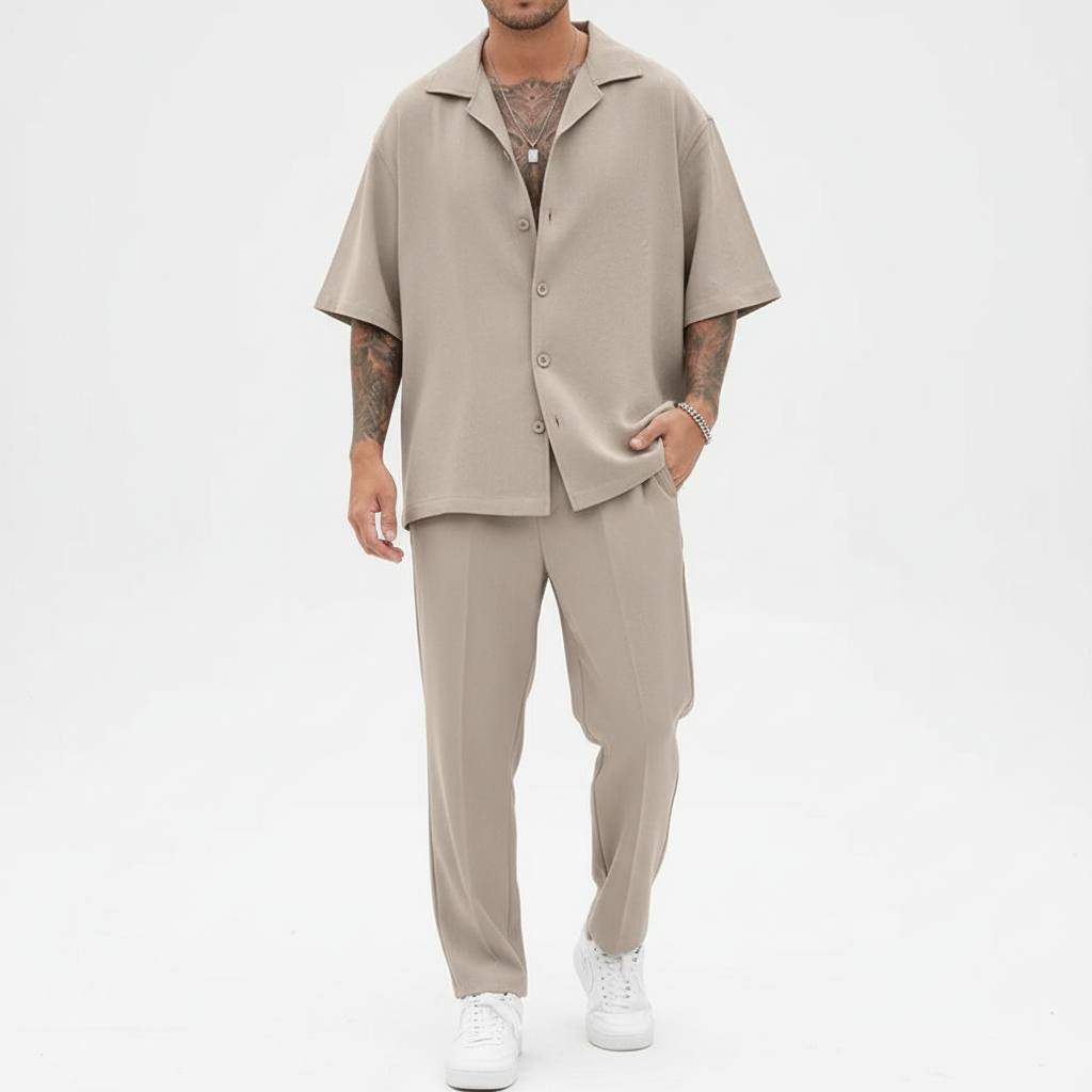 Noah | Men's Summer Set With Cuban Collar Shirt And Straight Leg Pants | Casual