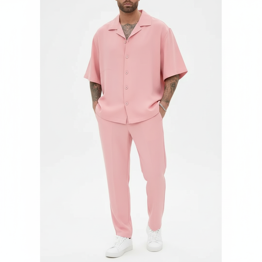 Noah | Men's Summer Set With Cuban Collar Shirt And Straight Leg Pants | Casual