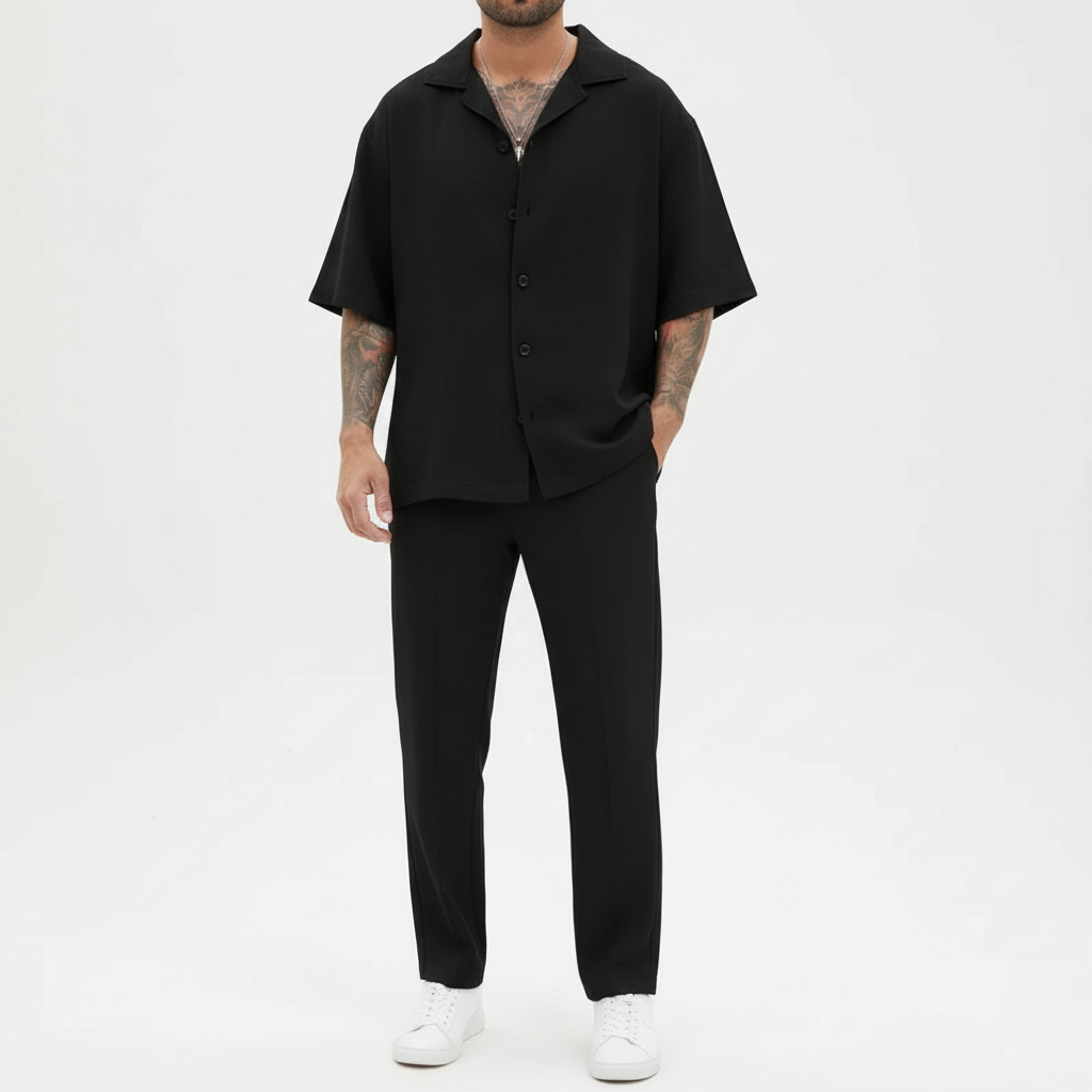 Noah | Men's Summer Set With Cuban Collar Shirt And Straight Leg Pants | Casual