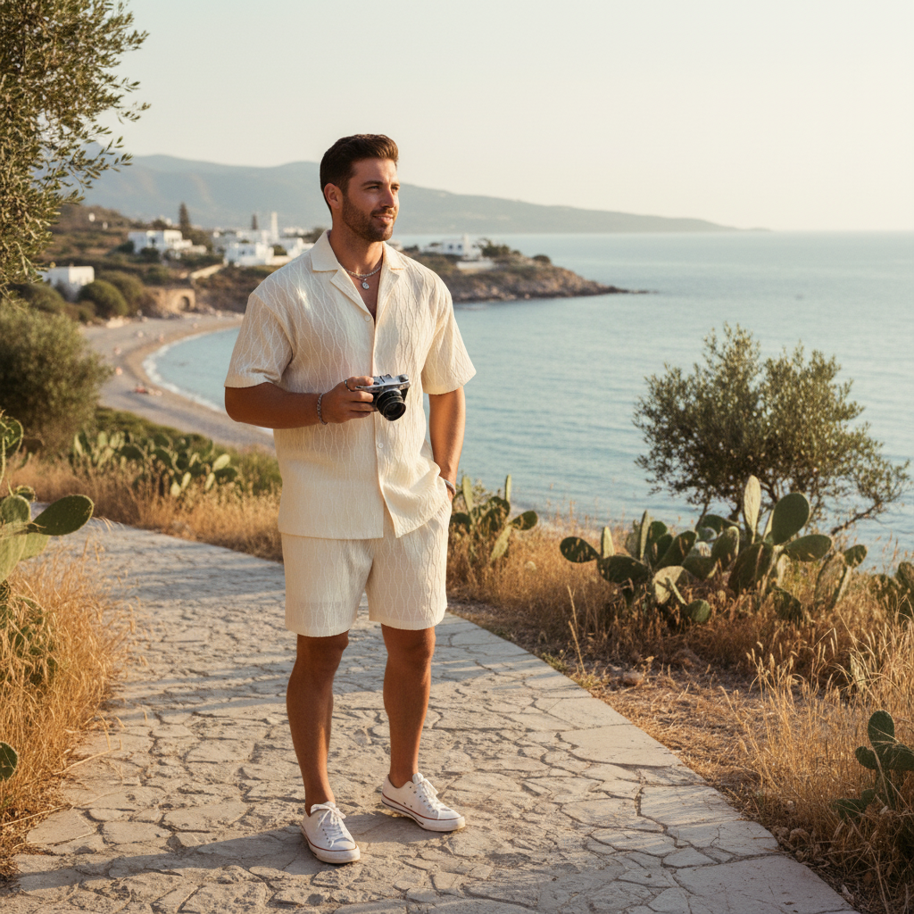 Noah | Men's Two Piece Set With Cuban Collar Shirt And Matching Shorts | Summer