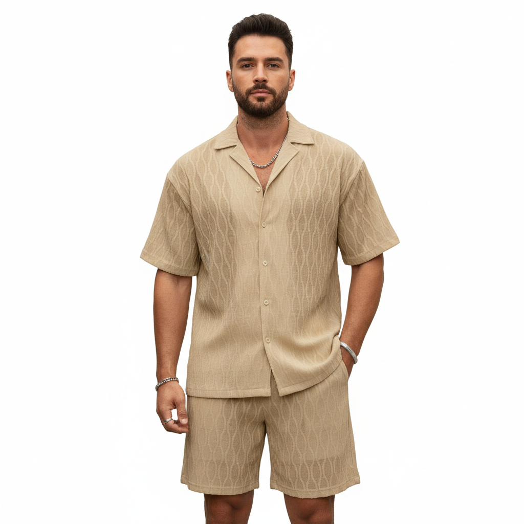 Noah | Men's Two Piece Set With Cuban Collar Shirt And Matching Shorts | Summer