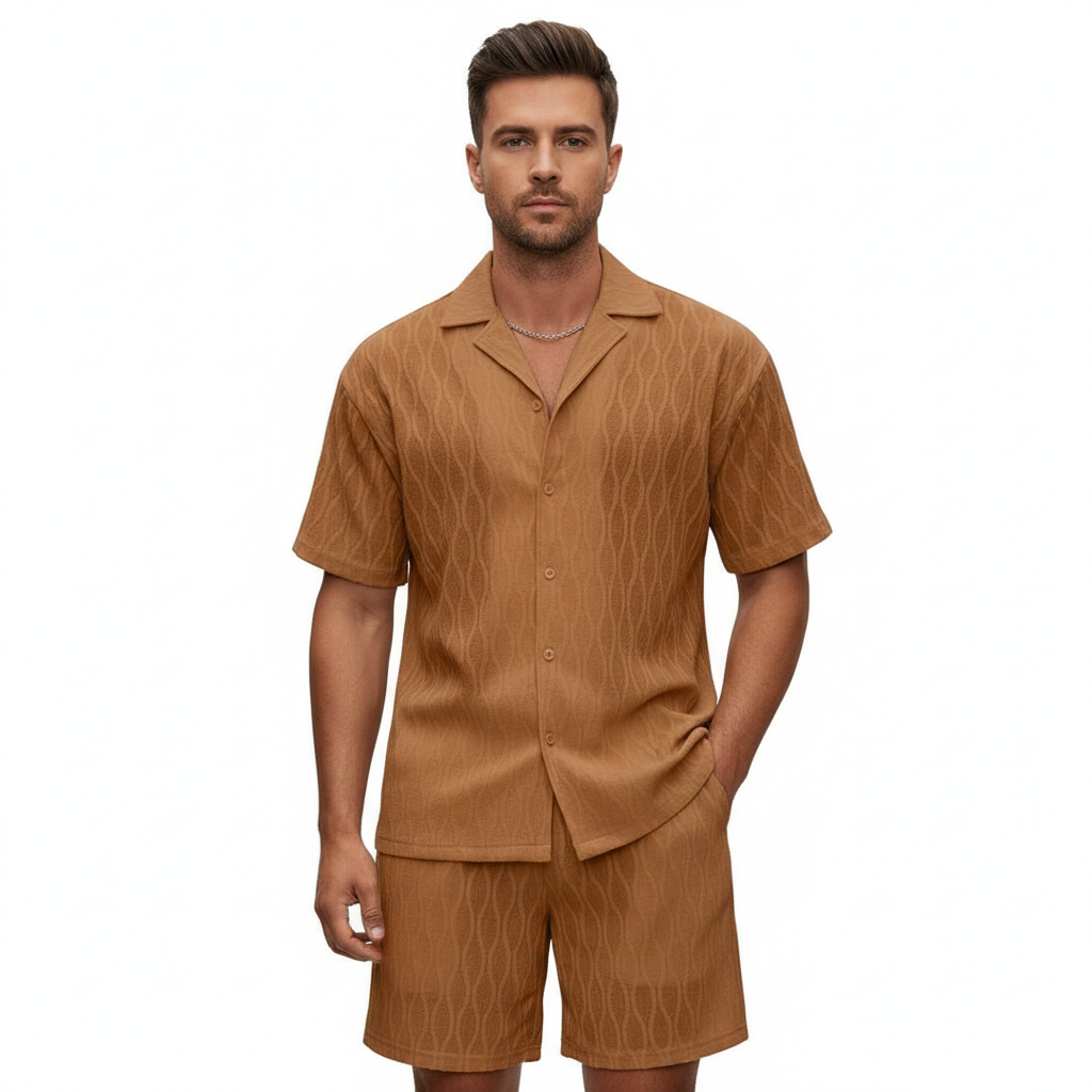 Noah | Men's Two Piece Set With Cuban Collar Shirt And Matching Shorts | Summer