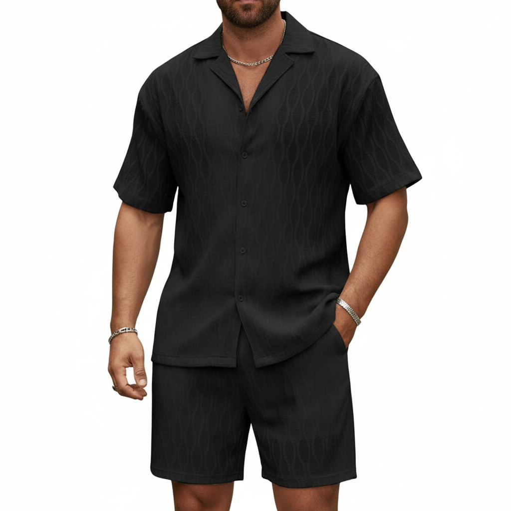 Noah | Men's Two Piece Set With Cuban Collar Shirt And Matching Shorts | Summer