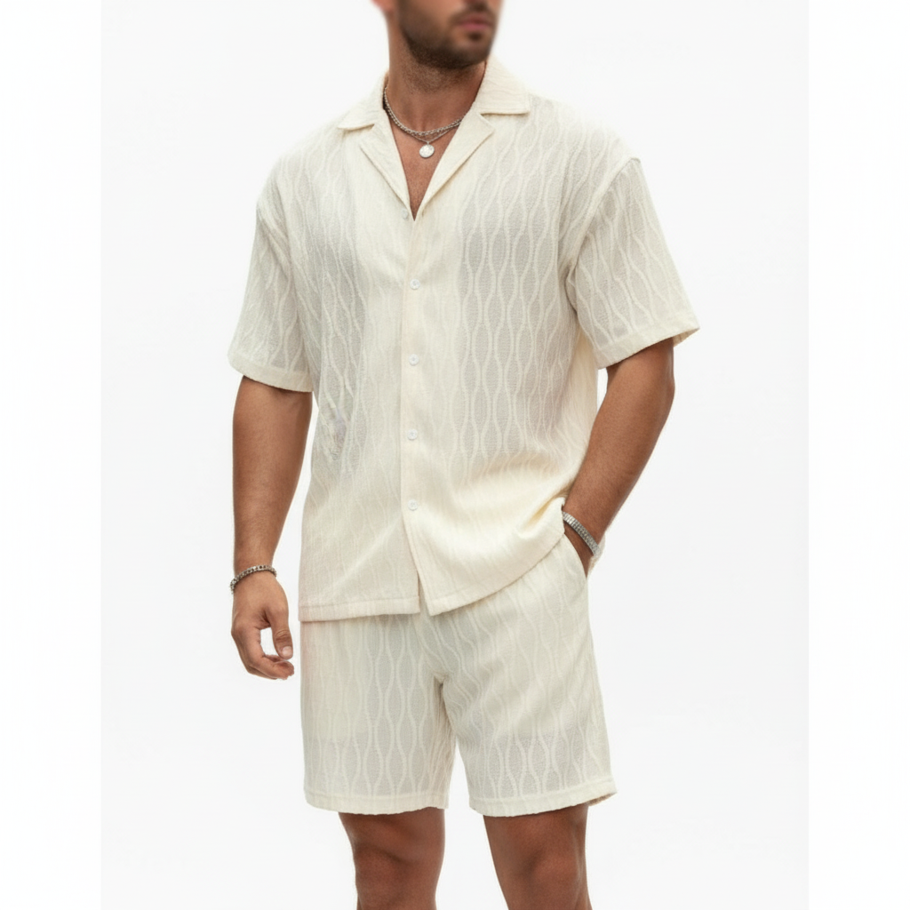 Noah | Men's Two Piece Set With Cuban Collar Shirt And Matching Shorts | Summer