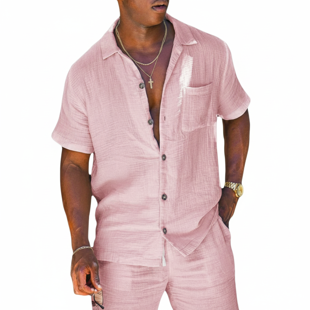 Noah | Men's Two Piece Set With Short Sleeve Shirt And Button Closure | Summer