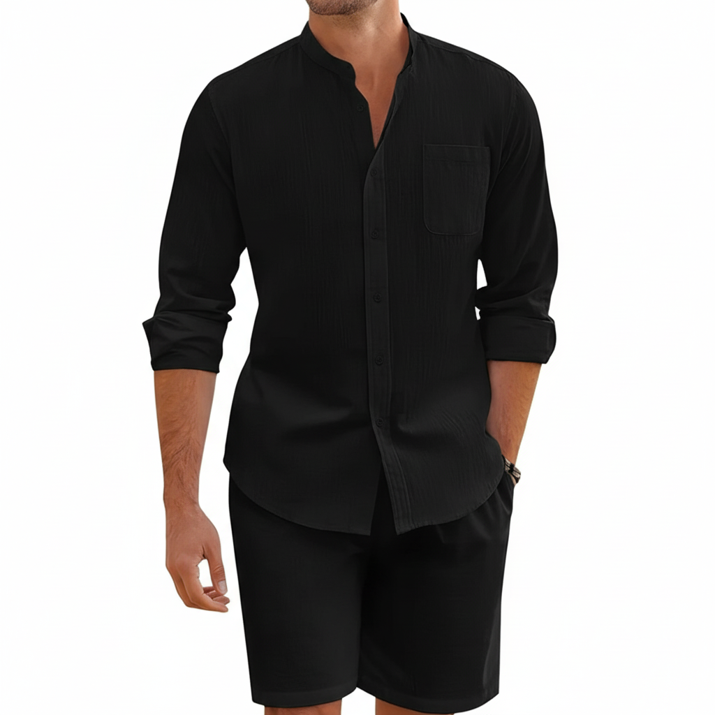 Noah | Men's Two-Piece Summer Set With Mandarin Collar And Button Front | Casual