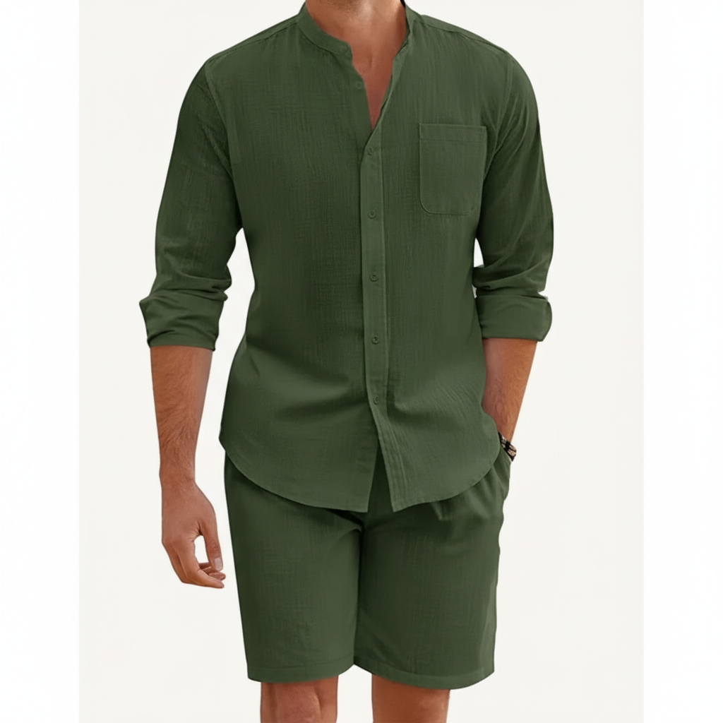 Noah | Men's Two-Piece Summer Set With Mandarin Collar And Button Front | Casual