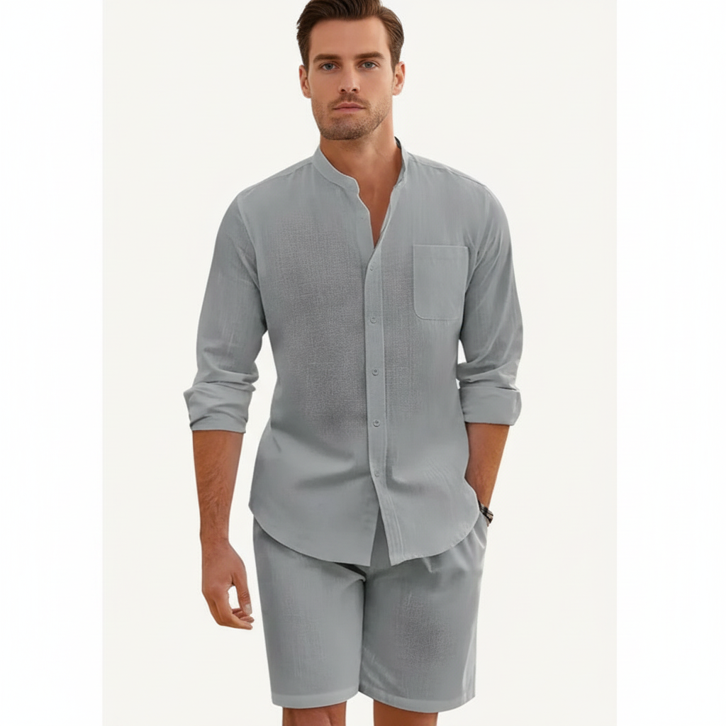 Noah | Men's Two-Piece Summer Set With Mandarin Collar And Button Front | Casual