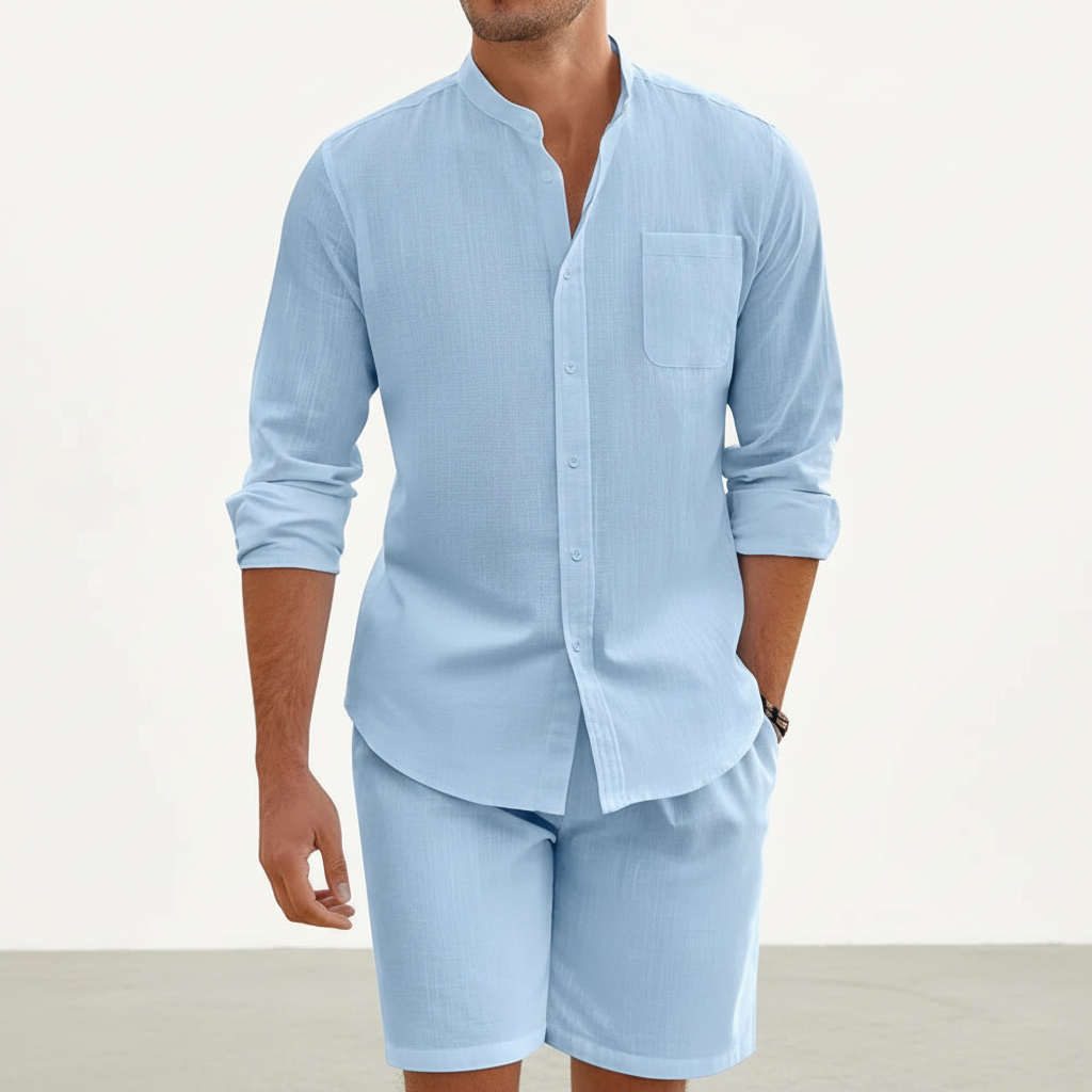 Noah | Men's Two-Piece Summer Set With Mandarin Collar And Button Front | Casual