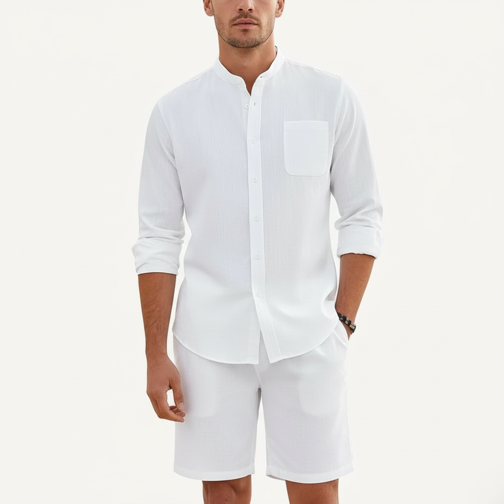Noah | Men's Two-Piece Summer Set With Mandarin Collar And Button Front | Casual