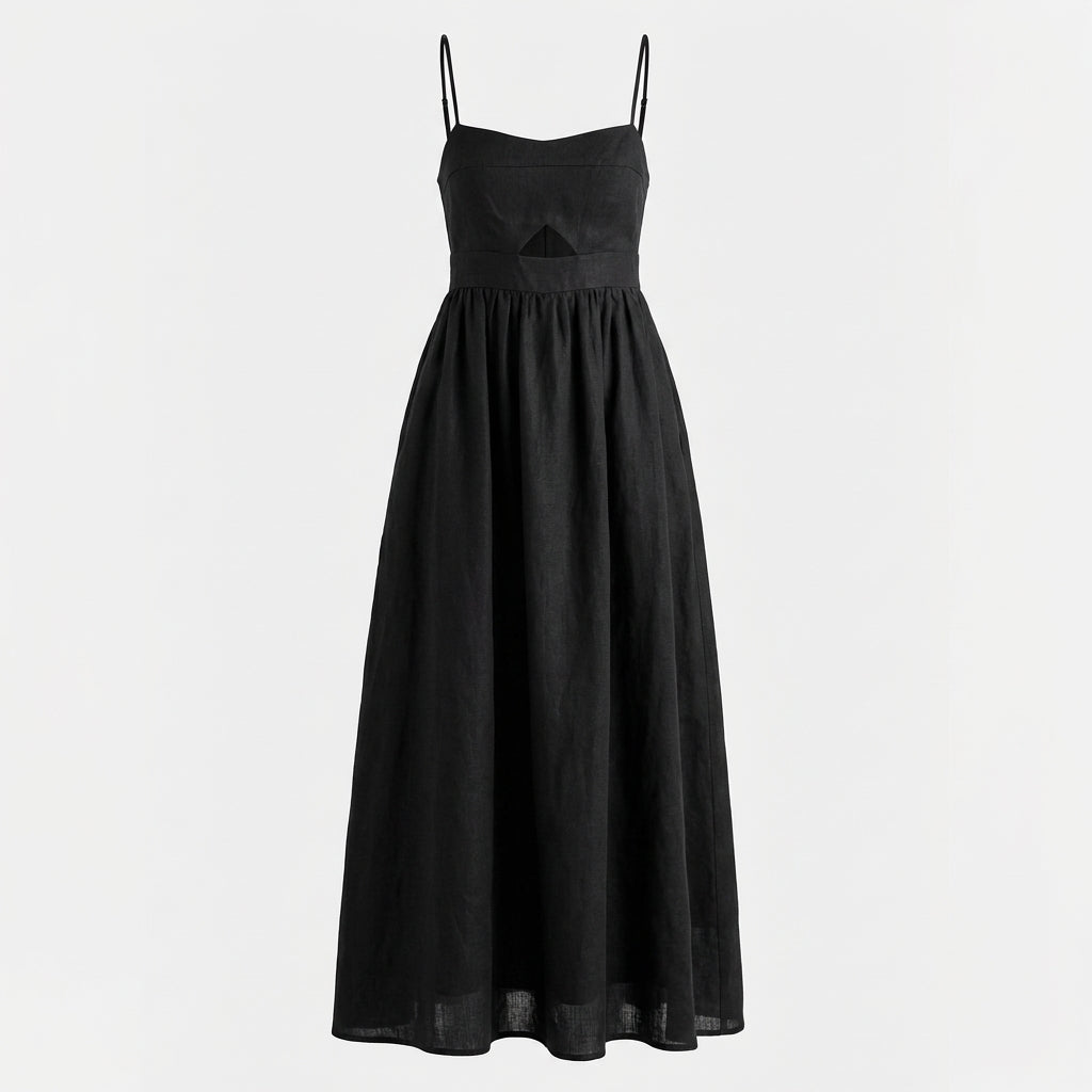 Nora | Women’s Day Dress With Spaghetti Straps And Front Cut-Out Detail | Maxi