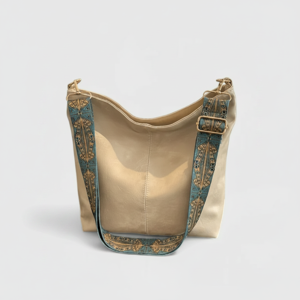 Olivia | Women's Beach Bag With Patterned Strap And Gold Hardware | Bohemian