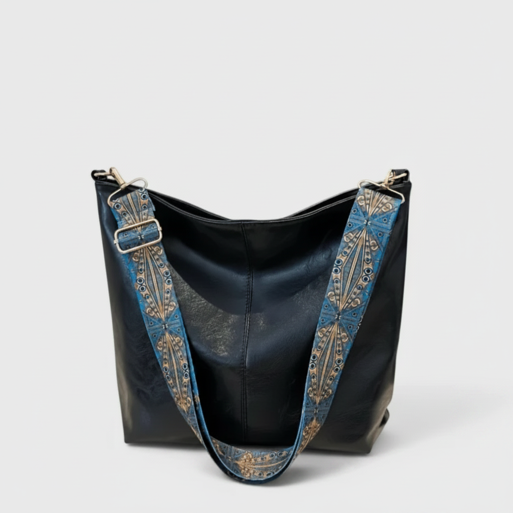 Olivia | Women's Beach Bag With Patterned Strap And Gold Hardware | Bohemian
