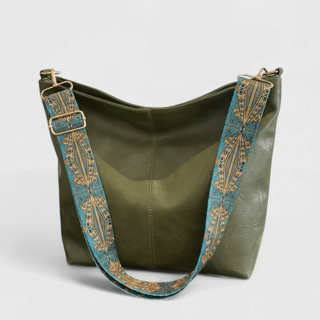 Olivia | Women's Beach Bag With Patterned Strap And Gold Hardware | Bohemian