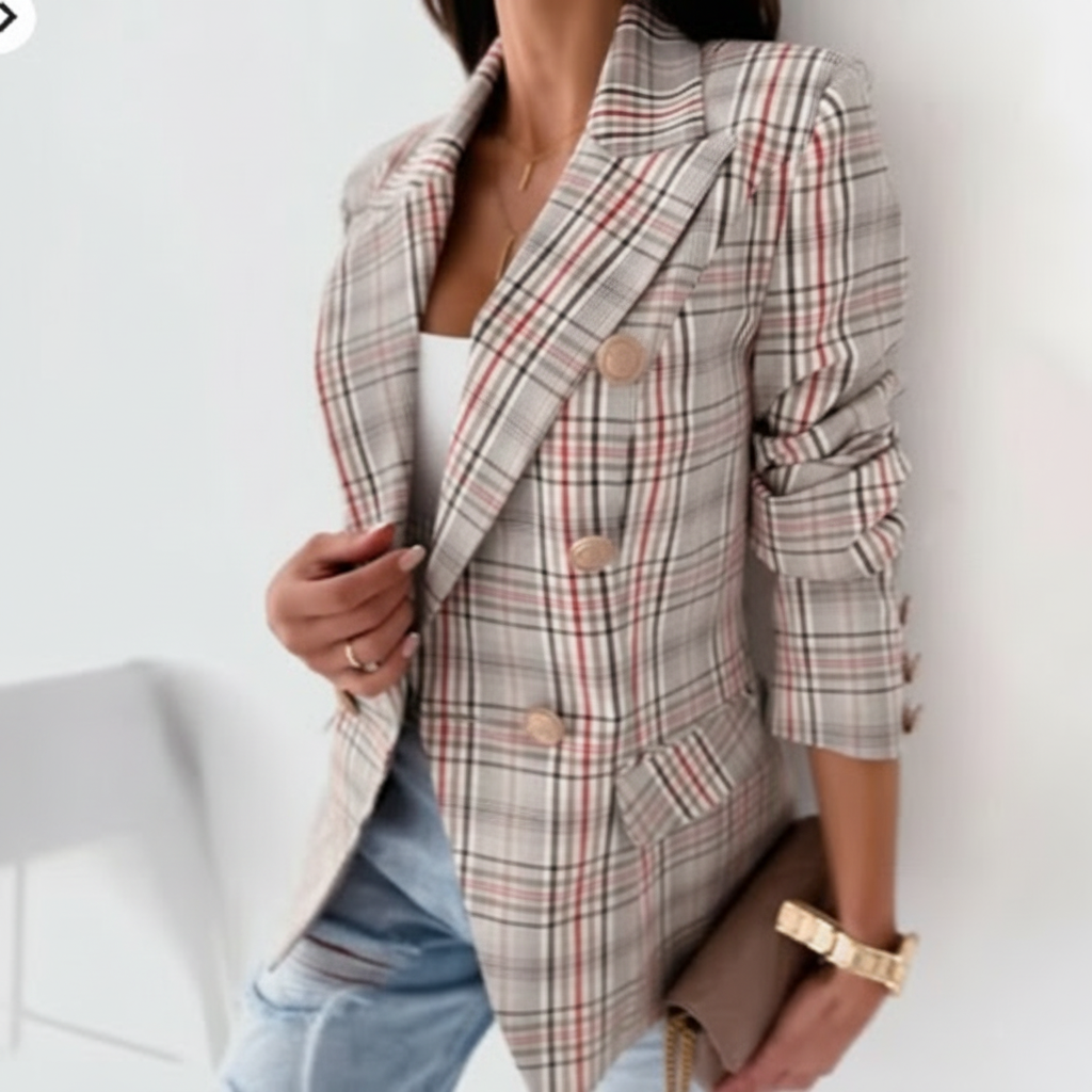 Olivia | Women's Blazer With Notch Lapel And Plaid Pattern | Smart Casual