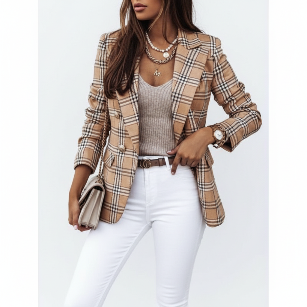 Olivia | Women's Blazer With Notch Lapel And Plaid Pattern | Smart Casual