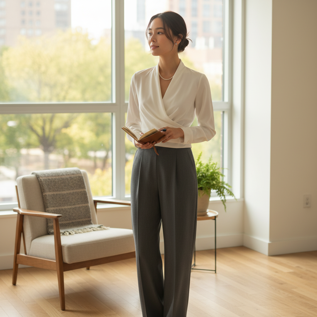 Olivia | Women's Blouse With Draped Front And Long Sleeves | Elegant