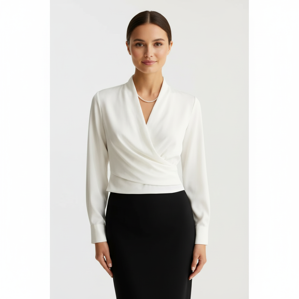 Olivia | Women's Blouse With Draped Front And Long Sleeves | Elegant