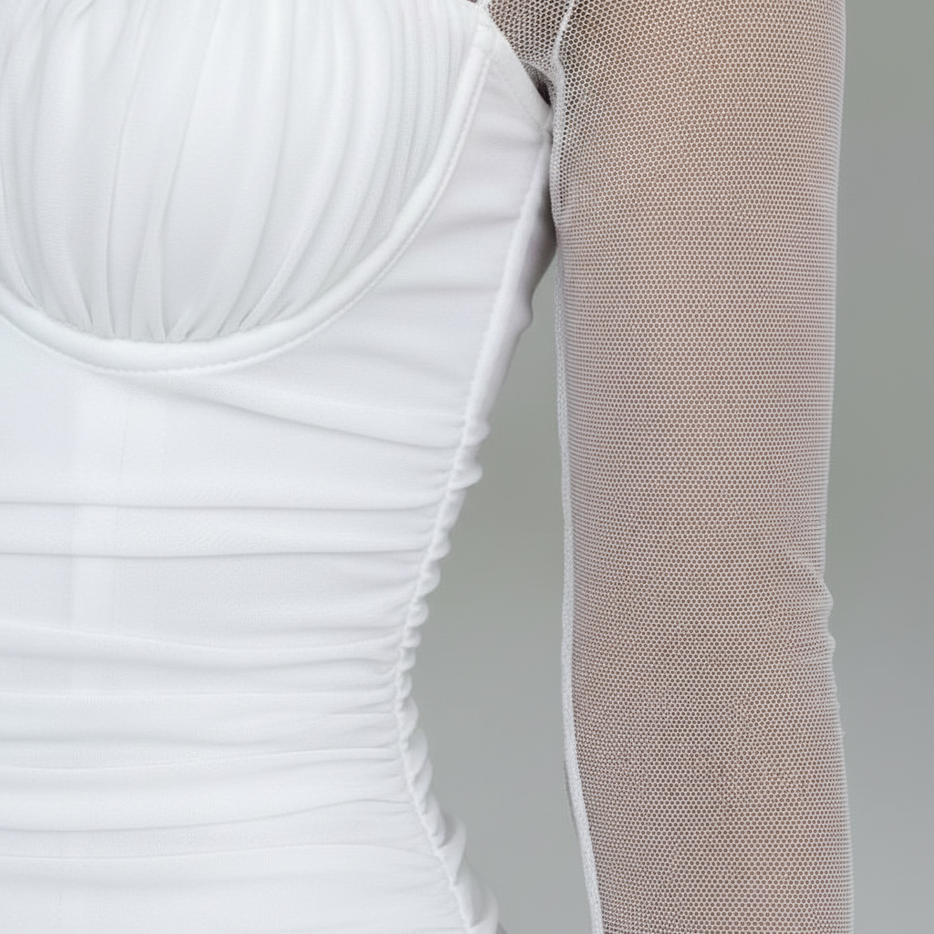 Olivia | Women's Bodycon Mini Dress With Sweetheart Neckline And Long Sheer Sleeves | Elegant