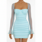 Olivia | Women's Bodycon Mini Dress With Sweetheart Neckline And Long Sheer Sleeves | Elegant