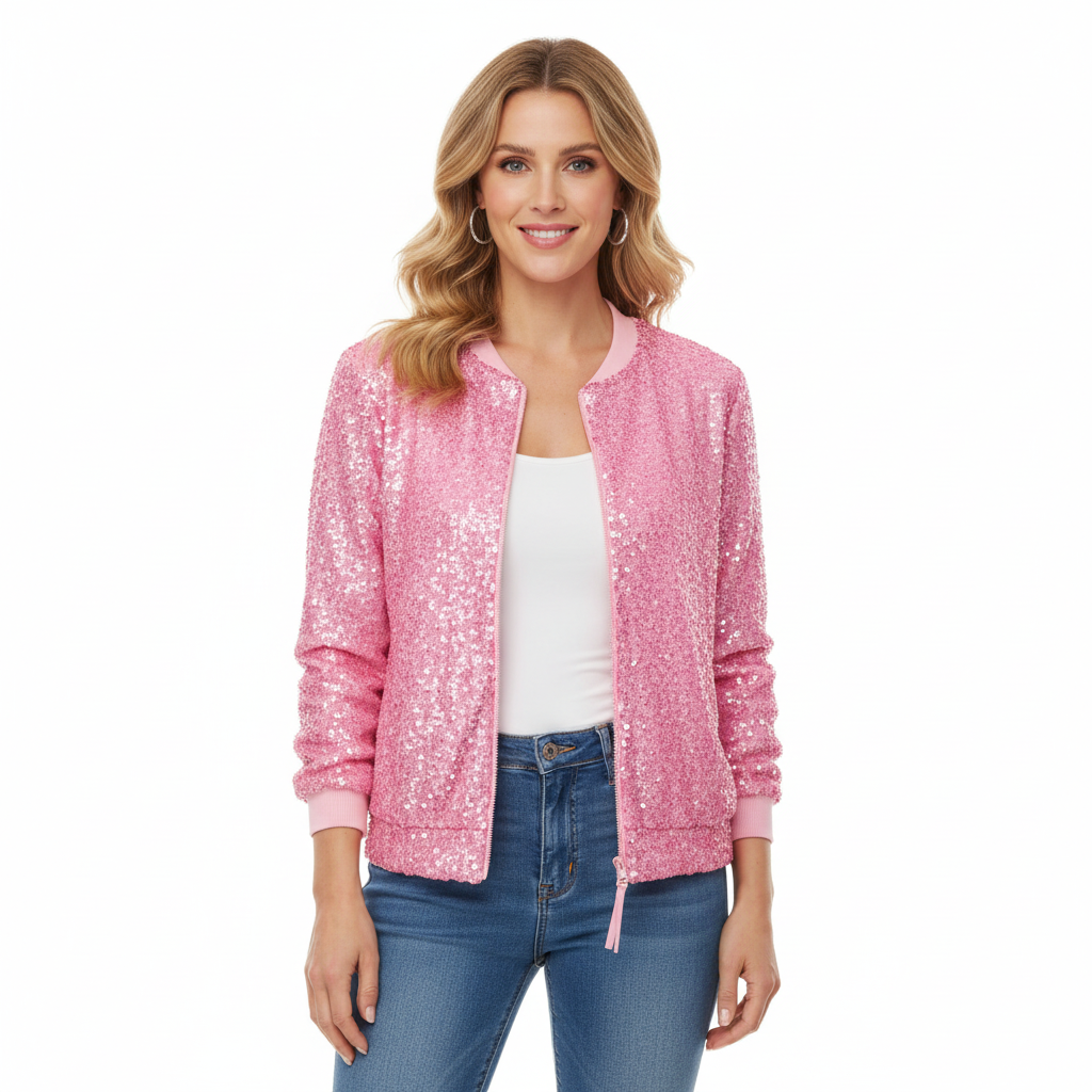 Olivia | Women's Bomber Jacket With Sequin Texture And Zip Closure | Glamorous