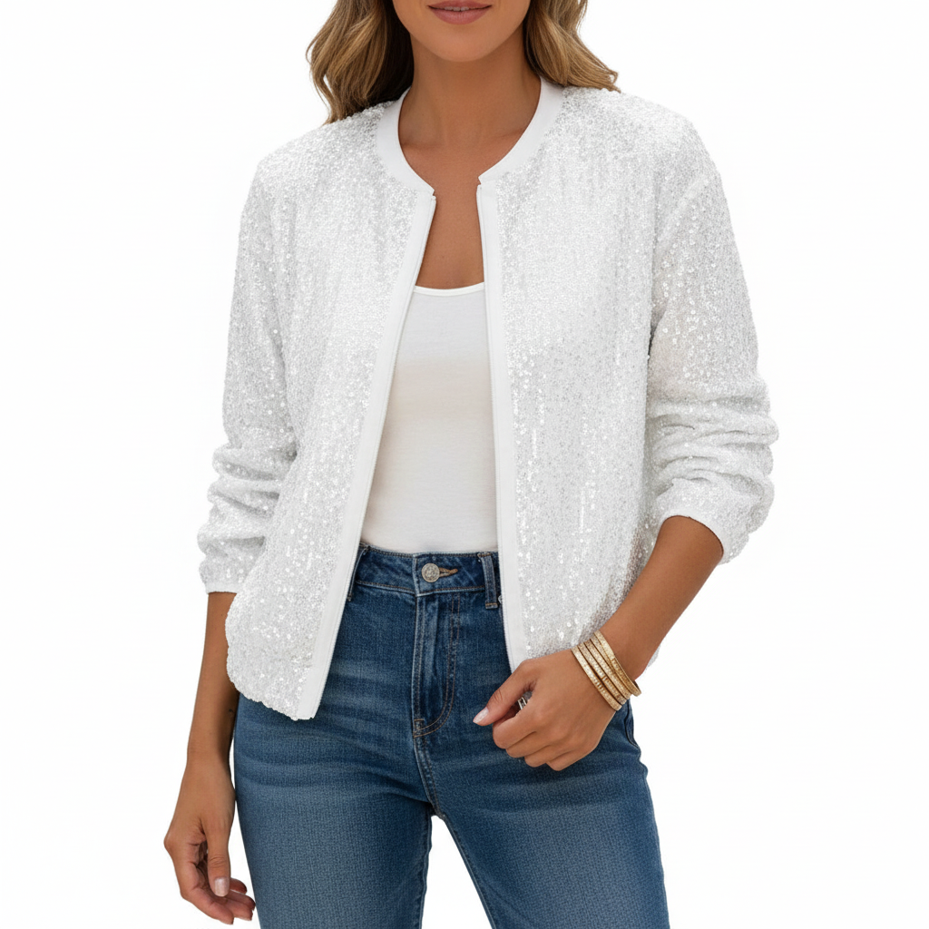 Olivia | Women's Bomber Jacket With Sequin Texture And Zip Closure | Glamorous
