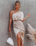 Olivia | Women's Cocktail Dress With One-Shoulder Neckline And Draped Waist | Elegant