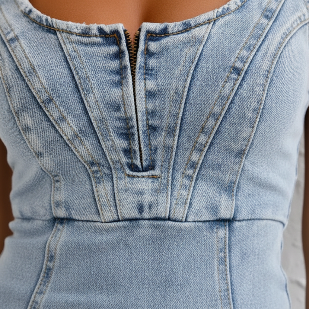 Olivia | Women's Denim Dress With Sleeveless Design And Zip Closure | Casual