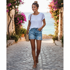 Olivia | Women's Denim Shorts With Distressed Detail And Rolled Hem | Casual