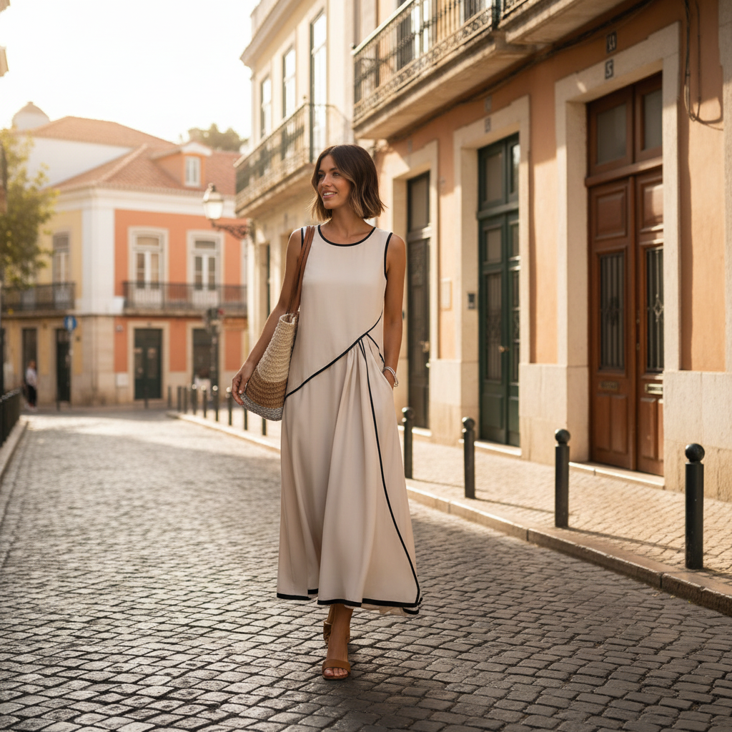 Olivia | Women's Draped Maxi Dress With Round Neck And Sleeveless Design | Elegant
