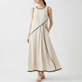Olivia | Women's Draped Maxi Dress With Round Neck And Sleeveless Design | Elegant