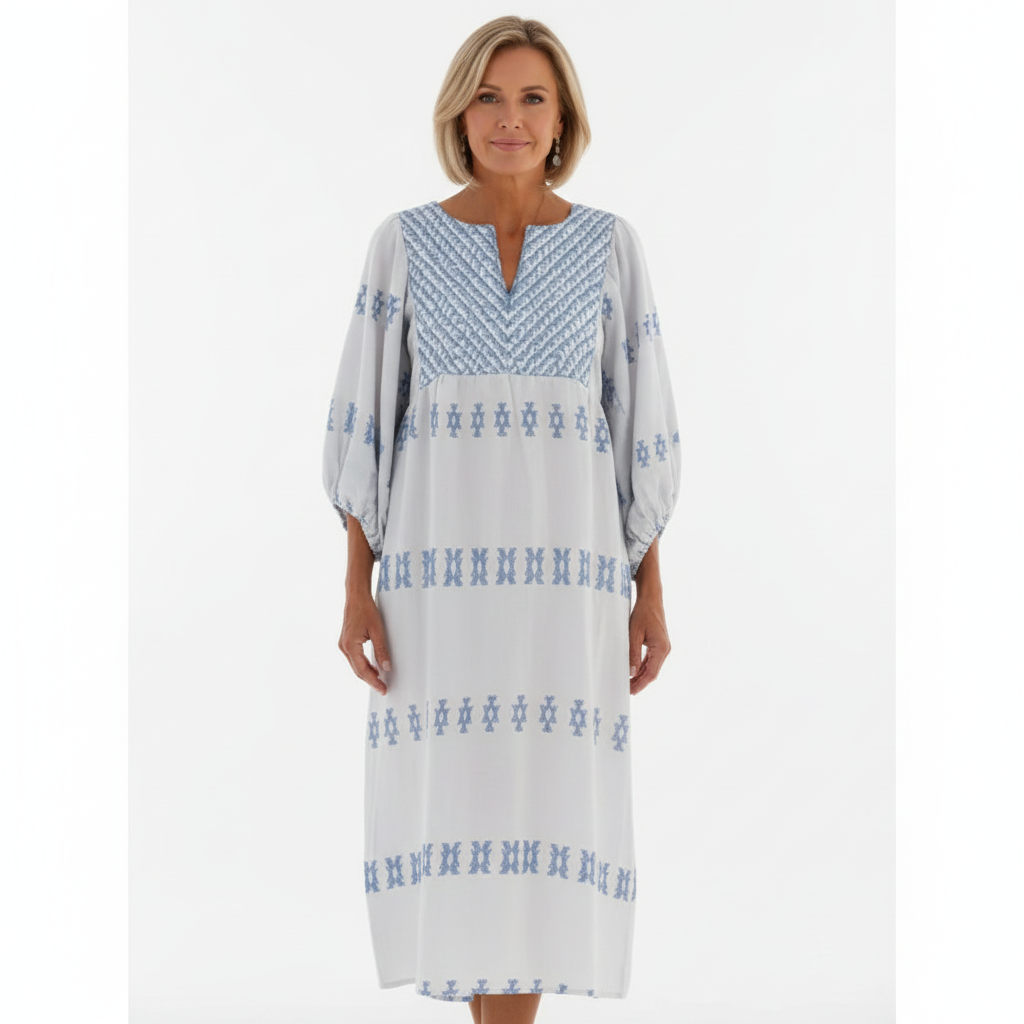 Olivia | Women's Embroidered Maxi Dress With V-Neckline And Long Sleeves | Bohemia