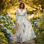 Olivia | Women's Floral Maxi Dress With Pleated Design And V-Neck | Elegant