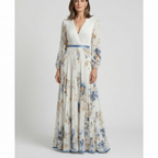 Olivia | Women's Floral Maxi Dress With Pleated Design And V-Neck | Elegant