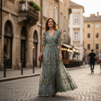 Olivia | Women's Floral Maxi Dress With V-Neck And Pleated Skirt | Elegant