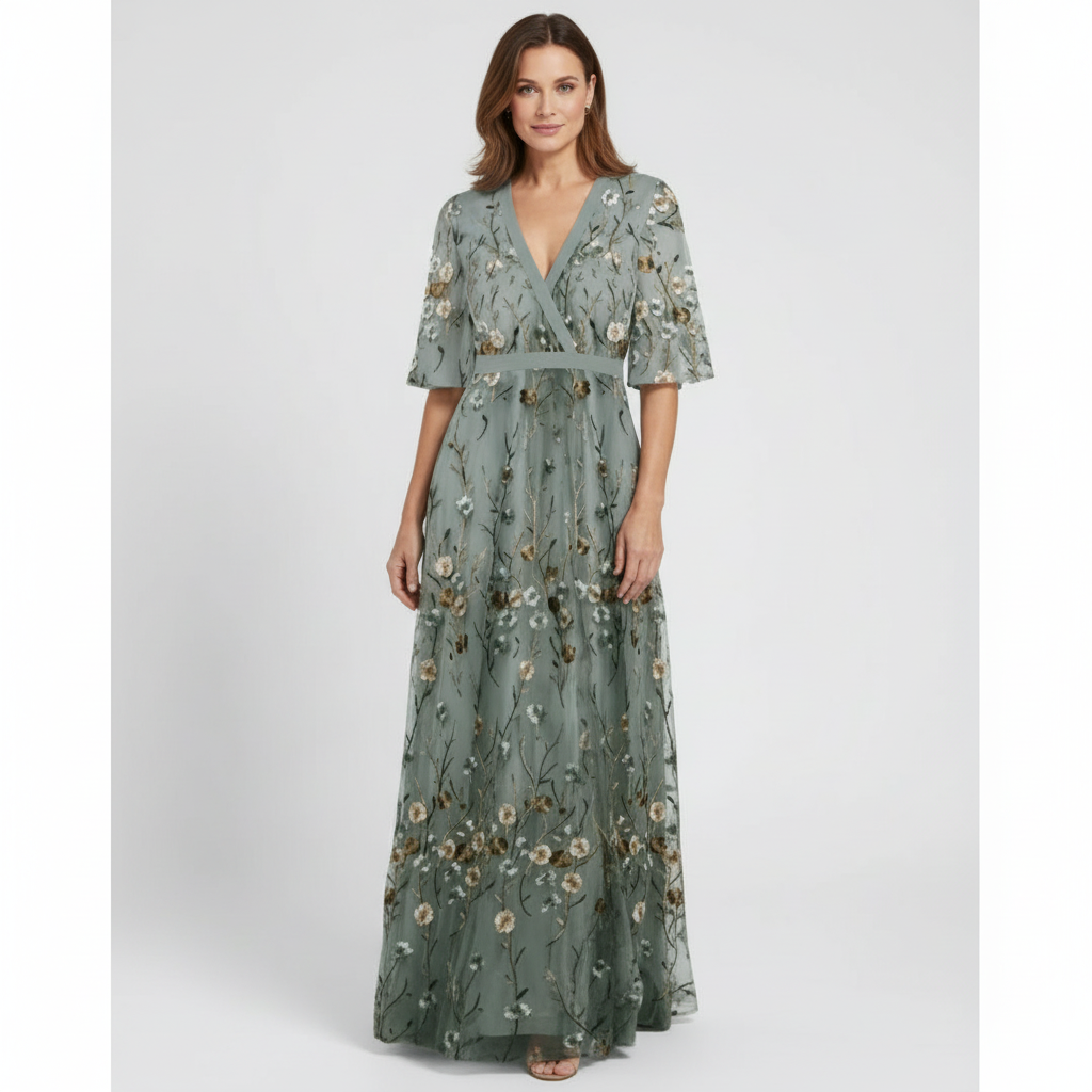 Olivia | Women's Floral Maxi Dress With V-Neck And Pleated Skirt | Elegant