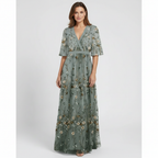 Olivia | Women's Floral Maxi Dress With V-Neck And Pleated Skirt | Elegant