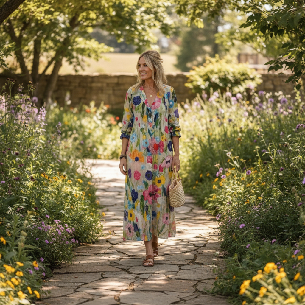 Olivia | Women's Floral Maxi Dress With V-Neck And Short Sleeves | Elegant