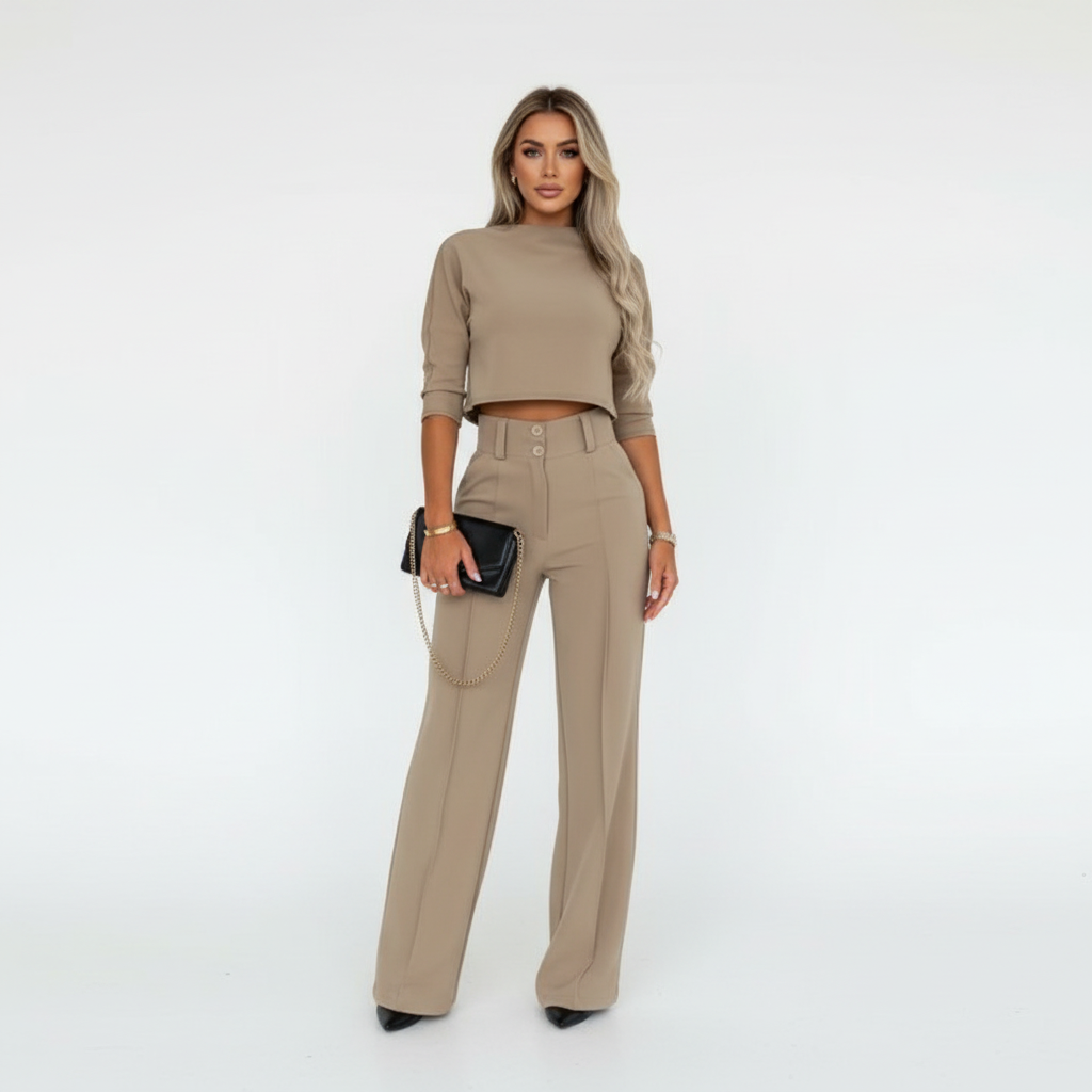 Olivia | Women's Formal Suit With High Neck And Pleated Trousers | Chic