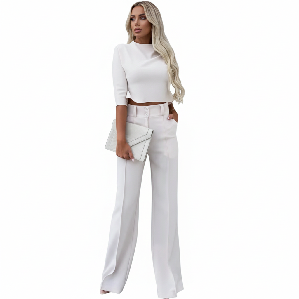 Olivia | Women's Formal Suit With High Neck And Pleated Trousers | Chic