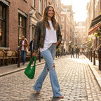 Olivia | Women’s High Waist Jeans With Distressed Knee Detail And Flared Leg | Retro