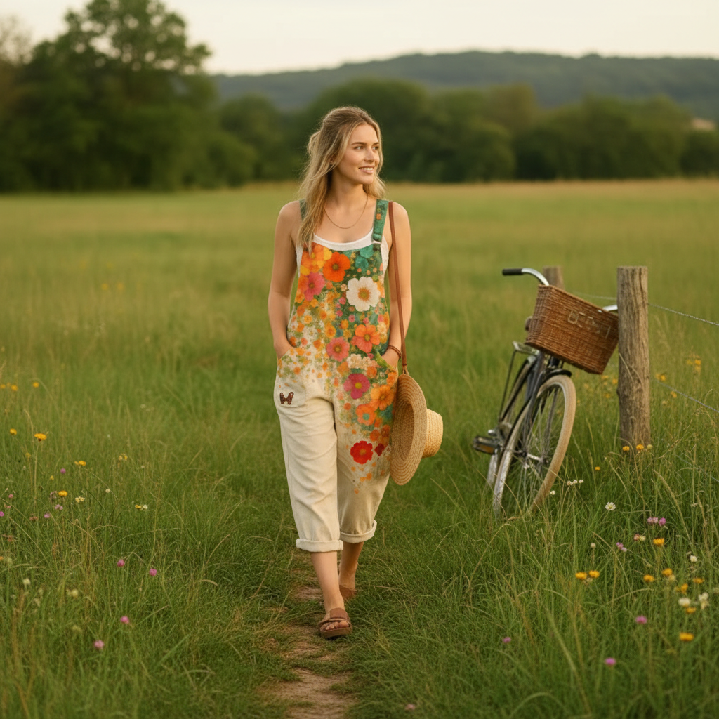 Olivia | Women's Jumpsuit With Floral Print And Front Pockets | Casual