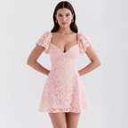 Olivia | Women's Mini Lace Dress With Sweetheart Neckline And Flutter Sleeves | Romantic