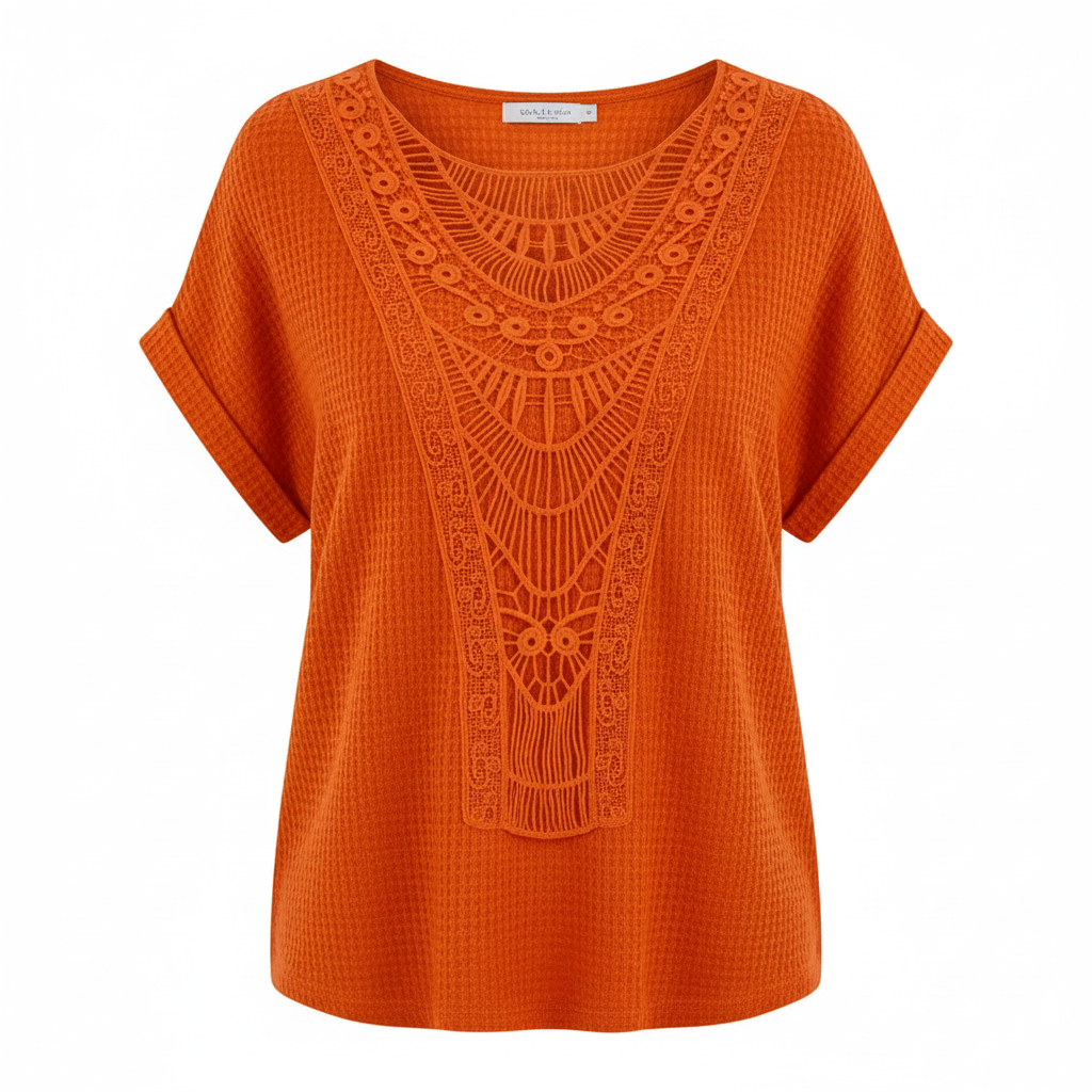 Olivia | Women's Lace Top With Openwork Detail And Short Sleeves | Bohemian