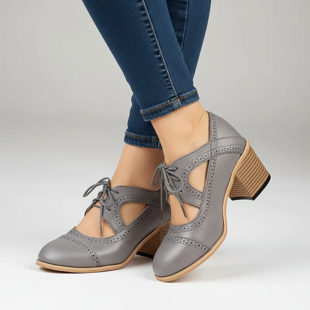 Olivia | Women's Lace-Up Shoes With Cutout Design And Block Heel | Vintage