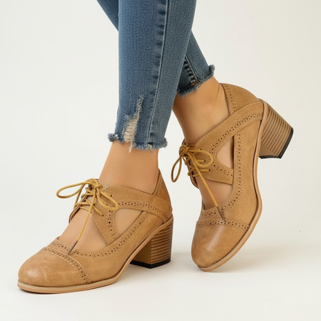 Olivia | Women's Lace-Up Shoes With Cutout Design And Block Heel | Vintage