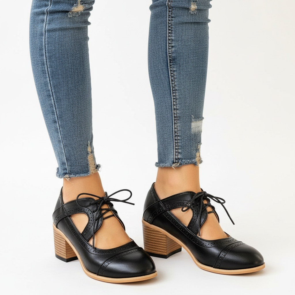 Olivia | Women's Lace-Up Shoes With Cutout Design And Block Heel | Vintage