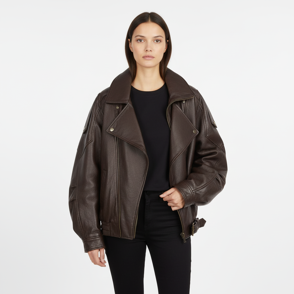 Olivia | Women's Leather Jacket With Asymmetric Zip And Structured Collar | Biker
