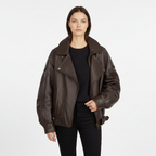 Olivia | Women's Leather Jacket With Asymmetric Zip And Structured Collar | Biker