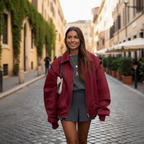 Olivia | Women's Leather Jacket With Zip Closure And Exposed Seams | Streetwear